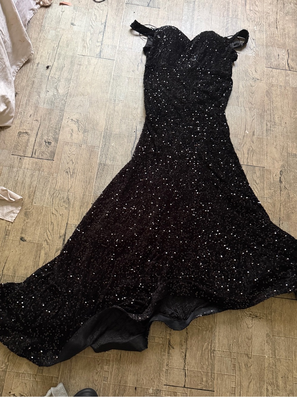 Fashion Nova Black Sequin Off-Shoulder Prom Gown